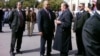 Armenia - Opposition leaders Levon Ter-Petrosian (R) and Raffi Hovannisian speak at Liberty Square in Yerevan, 05Oct2011.