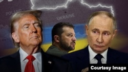 Зліва направо: Дональд Трамп, Володимир Зеленський та Володимир Путін. Колаж Радіо Свобода
