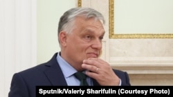 Orbán Viktor magyar kormányfő Moszkvában a találkozón Vlagyimir Putyin orosz elnökkel 2024. július 5-én