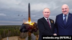 Разьмяшчэньне расейскай ядзернай зброі ў Беларусі. Пуцін, Лукашэнка. Каляж. 