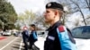 Stalni korpus Frontexa postrojava se tokom službenog pokretanja zajedničke operacije u Sjevernoj Makedoniji, u policijskim vojarnama u Skoplju, 20. april 2023.