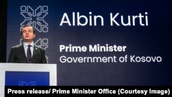 Kryeministri i Kosovës, Albin Kurti, gjatë fjalimit në samitin "Open Government Partnership" në Estoni. 6 shtator 2023. 