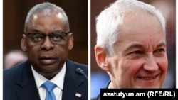 Secretarul american al apărării Lloyd Austin (stânga) și ministrul rus al apărării Andrei Belousov (fotografie combinată)