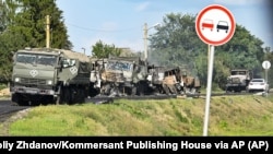 RUSSIA – A convoy of trucks of the Russian army was destroyed by the Ukrainian military in the Sudzha district of the Kursk region of Russia, August 9, 2024 
