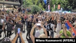 Demonstrators in the city of Valjevo protest against lithium mining in Serbia on August 19.