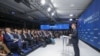 Președintele francez Emmanuel Macron, invitatul special al forumului internațional pentru securitate Globsec de la Bratislava, Slovacia, mai 2023.