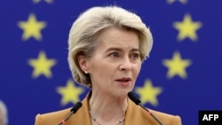 Президентка Єврокомісії Урсула фон дер Ляєн виступає з промовою під час пленарного засідання у Європейському парламенті, Страсбург, Франція, 13 грудня 2023 року