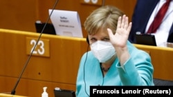 Angela Merkel la sesiunea plenară a Parlamentului European, în Bruxelles