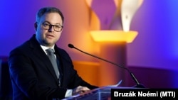 Orbán Balázs, a miniszterelnök politikai igazgatója és az MCC kuratóriumi elnöke beszédet mond a Budapesten 2023. január 25-én