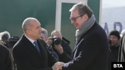 Attending a groundbreaking ceremony in the Bulgarian town of Kostinbrod on February 1, Bulgarian President Rumen Radev and Serbian President Aleksandar Vucic shook hands where one end of the 170-kilometer link will be built.