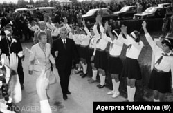 ნიკოლაე და ელენა ჩაუშესკუები ოლტში (სამხრეთი რუმინეთი) ვიზიტის დროს, 1979 წელი