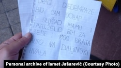 Pismo koje je poštar Ismet Jašarević pronašao u sandučetu