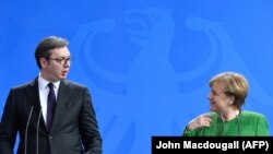 Presidenti i Serbisë, Aleksandar Vuçiq, dhe kancelarja gjermane, Angela Merkel - foto arkivi.