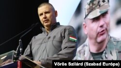 Ruszin-Szendi Romulusz, a Magyar Honvédség volt vezérkari főnöke beszél a Tisza Párt kongresszusán Budapesten 2024. február 15-én