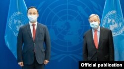 Руслан Казакбаев жана Антониу Гуттериш. Нью-Йорк. 24-сентябрь, 2021-жыл.