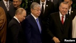 Лидеры России, Казахстана и Турции на саммите по сотрудничеству и мерам доверия в Азии. Душанбе, 15 июня 2019 г.