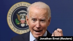 Президент США Джозеф Байден під час витупу у Білому домі. Лютий 2021 року.