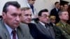 Зьлева направа: Сямён Домаш, Міхаіл Чыгір, Уладзімер Ганчарык, Павал Казлоўскі, Сяргей Калякін – прэтэндэнты на адзінага кандыдата ў прэзідэнты Беларусі на выбарах-2001 