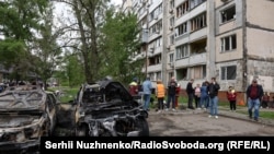 Destruction in a district of Kyiv after a Russian attack on May 4.