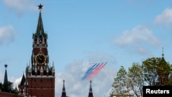 Repetiții pentru parada de Ziua Victoriei la Moscova, 5 mai 2024. Kremlinul are o săptămână încărcată: înainte de aniversarea sfârșitului războiului Vladimir Putin își inaugurează încă un mandat prezidențial.