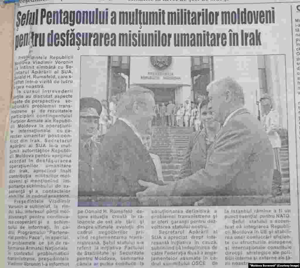 "Moldova Suverană", 29 iunie 2004, ministrul Apărării al SUA, Donald Rumsfeld, la Chişinău