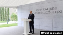 Президент Азербайджана Ильхам Алиев на церемонии открытия Губинского мемориального комплекса геноцида