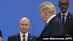 Дональд Трамп и Владимир Путин в момент подготовке к съемке коллективного фото участников саммита Большой двадцатки