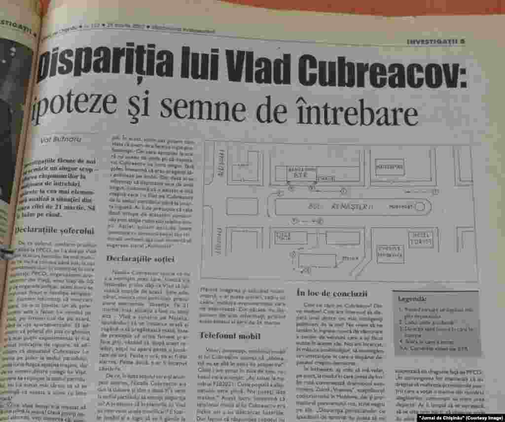 "Jurnal de Chişinău", 29 martie 2002, dispariţia deputatului PPCD Vlad Cubreacov