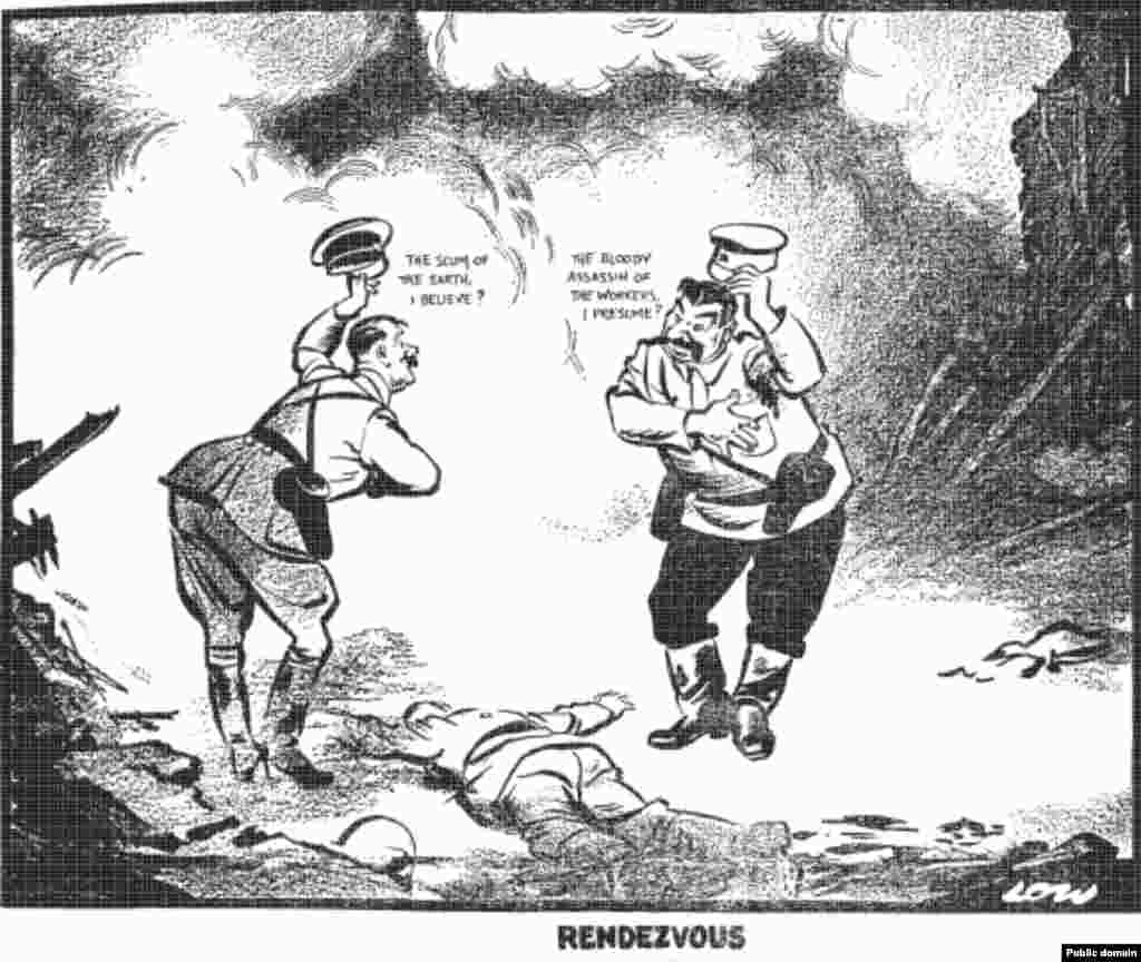 Caricatură britanică de David Low a Pactului de neagresiune, publicată în „Evening Standard” la 20 septembrie 1939.