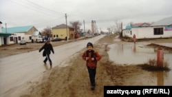 Улица в центре села в Актюбинской области. Ноябрь 2013 года.