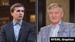 Журналіст Радіо Свобода Михайло Ткач (л) і олігарх Рінат Ахметов (п)