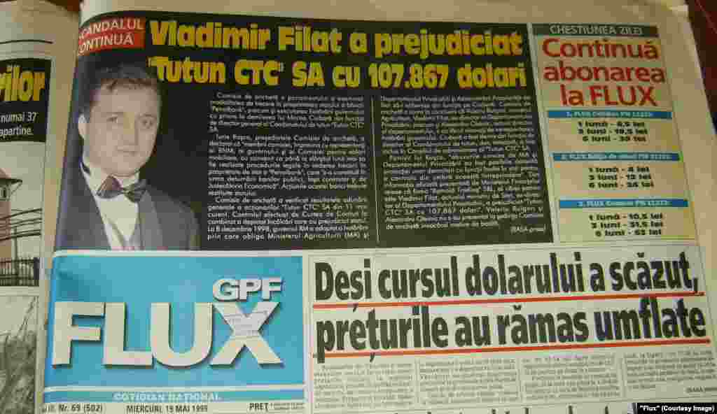 "Flux", 19 mai 1999, Vladimir Filat vizat într-un raport al Curţii de Conturi