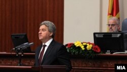 Presidenti i Maqedonisë së Veriut, Gjorge Ivanov gjatë një fjalimi para Kuvendit. Fotografi nga arkivi. 