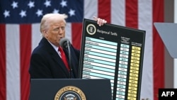 Presidenti i Shteteve të Bashkuara, Donald Trump, me listën e tarifave reciproke.