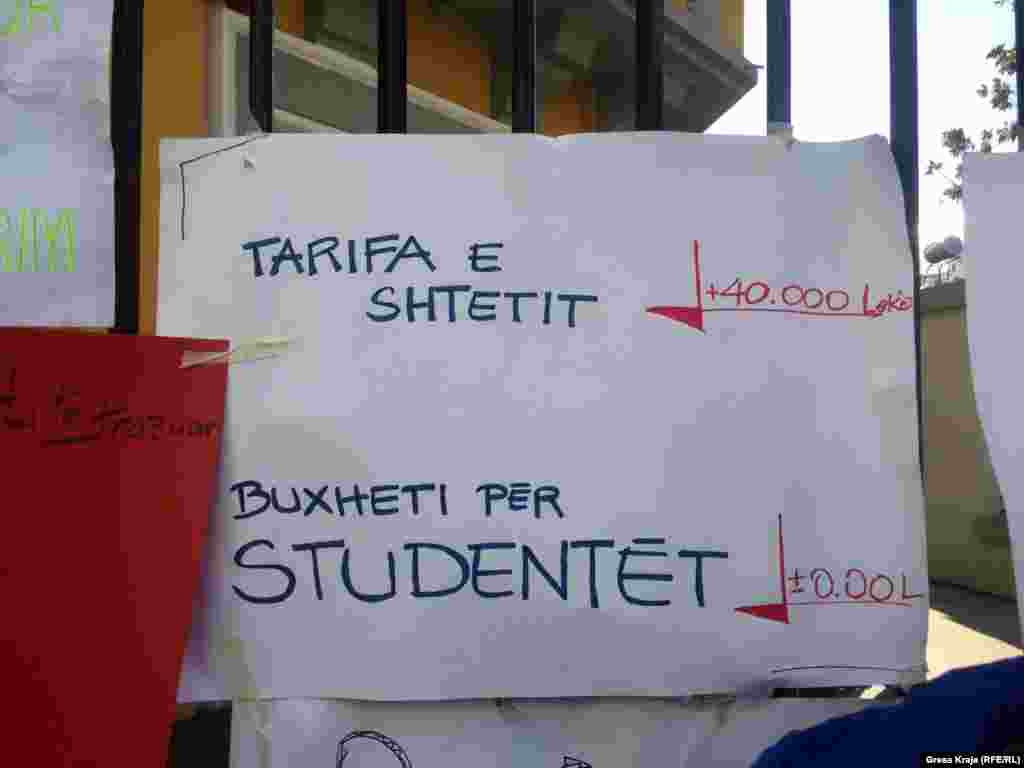 Tarifat vjetore për studentët në universitetet shtetërore të Shqipërisë, varirojnë nga 25 mijë lekë (rreth 200 euro) deri në 40 mijë lekë (rreth 325 euro) në ciklin e parë të studimeve (bachelor). Ndërsa, për ciklin e dytë të studimeve, sipas profilit që ndjekin, tarifat varirojnë nga 63 mijë (rreth 510 euro) deri në 204 mijë lekë (rreth 1,600 euro).