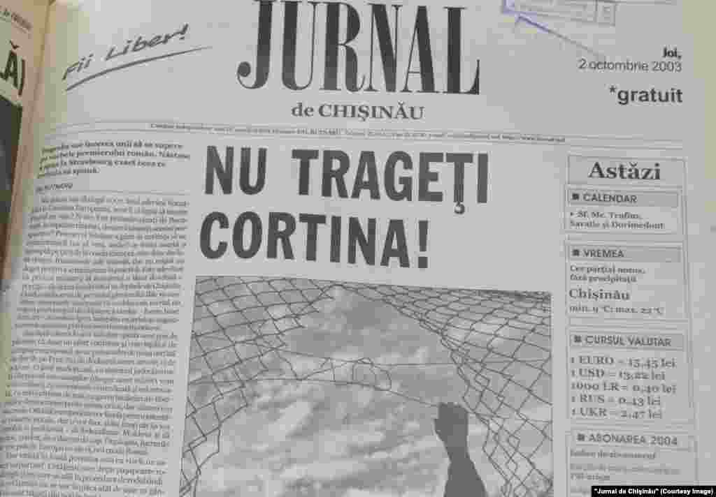 "Jurnal de Chişinău", 2 octombrie 2003, anunţul că România va introduce vize pentru cetăţenii Republicii Moldova