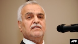 Iraq's fugitive Vice President Tariq al-Hashimi speaks during a press conference in Istanbul on May 4.