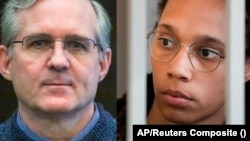 The U.S. government says Russia has wrongfully detained Americans Paul Whelan and Brittney Griner and has assigned their cases to the office of its top hostage negotiator. (composite photo)