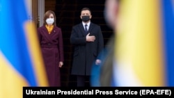 Președinta Maia Sandu primită la Kiev de omologul ucrainean, Volodimir Zelenski, Kiev, 12 ianuarie 2021.