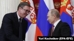 Presidenti i Serbisë, Aleksandar Vuçiq, dhe ai i Rusisë, Vladimir Putin. Dhjetor, 2017.