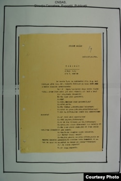 Imagine de arhivă: pagină a transcripției convorbirii telefonice Pleșiță-Gáll (Foto: ACNSAS)