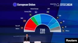 Projeksionet e vendeve në Parlamentin Evropian, Bruksel, Belgjikë, 9 qershor 2024.