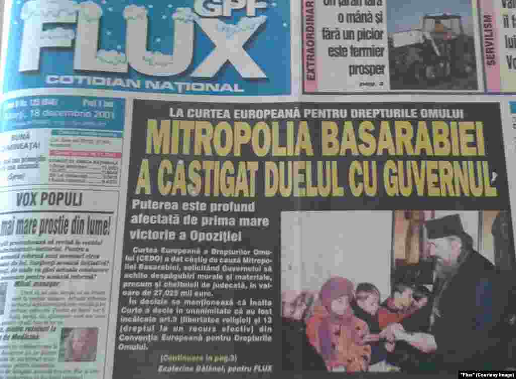 "Flux", 18 decembrie 2001, decizia CEDO în dosarul Mitropoliei Basarabiei