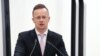 Szijjártó Péter beszél Zalaegerszegen a MouldTech Kft. telephelyén 2021. május 4-én, miután a cég 245 millió forint közpénzes támogatást kapott. 