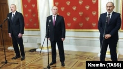 Ռուսաստանի, Հայաստանի և Ադրբեջանի ղեկավարները՝ եռակողմ հանդիպմանը հաջորդած ասուլիսի ժամանակ, Մոսկվա, 11-ը հունվարի, 2021թ.