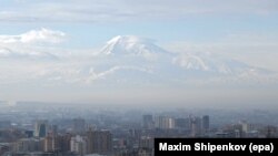 Armenia - View of the Armenian capital Yerevan and mount Ararat (5137m), Yerevan, Armenia, 17 February 2013. 