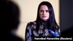 Белоруската опозиционерка Свјатлана Циханускаја во Берлин