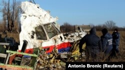 Уламки літака на місці його збиття готують до перевезення до Нідерландів, окупована частина Донеччини біля села Грабового, фото 20 листопада 2014 року