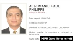 Mandatul internațional de urmărire pe numele lui Paul Philippe al României.