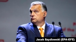 Orbán Viktor szeptember 11-én, szlovéniai sajtótájékoztatóján. 